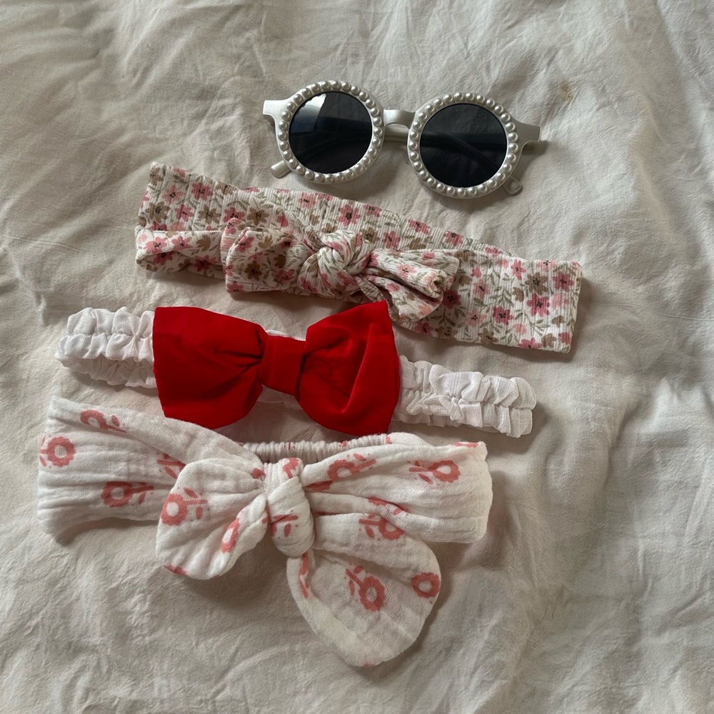 Baby Girl Pearl Sunglasses and Pink Red Headband Set ♥️ Valentines Day 💌